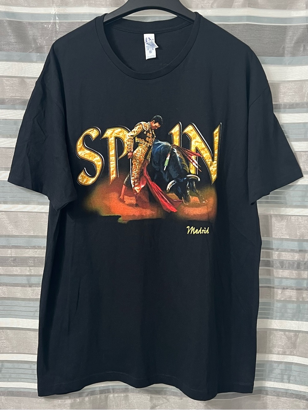 Spain Madrid Black Graphic Tee - Classic Bullfighting Design